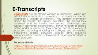 Etranscripts via worldwide Transcripts