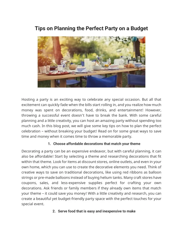 tips on planning the perfect party on a budget