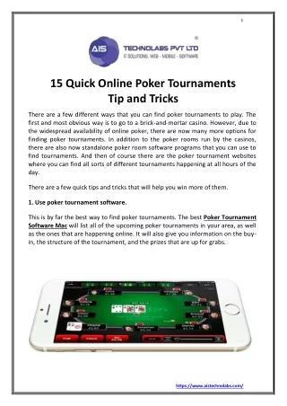 15 Quick Online Poker Tournaments Tips and Tricks