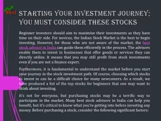 Starting your investment journey; you must consider these stocks