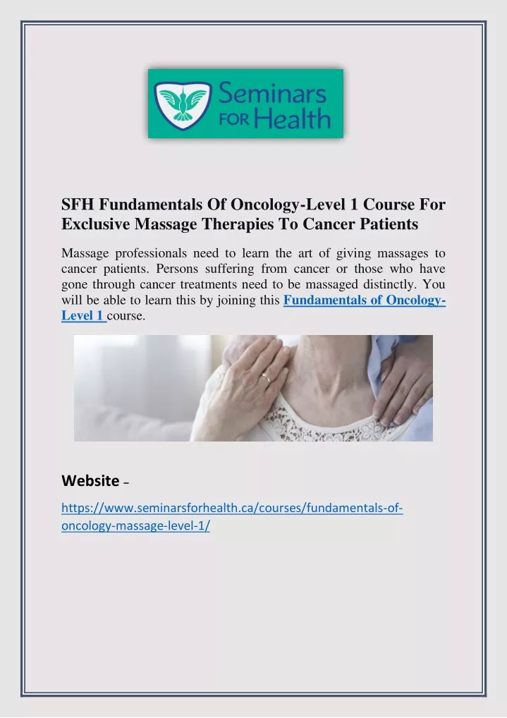 sfh fundamentals of oncology level 1 course