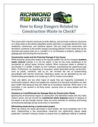 how to keep dangers related to construction waste