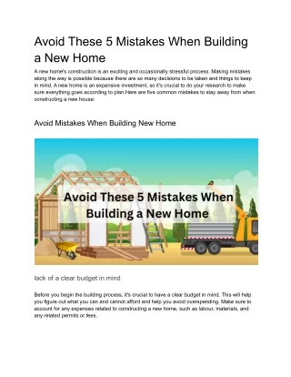 Avoid These 5 Mistakes When Building a New Home