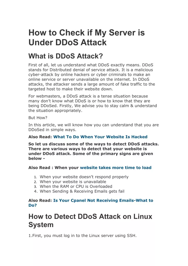 how to check if my server is under ddos attack