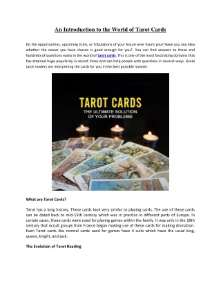 An Introduction to the World of Tarot Cards