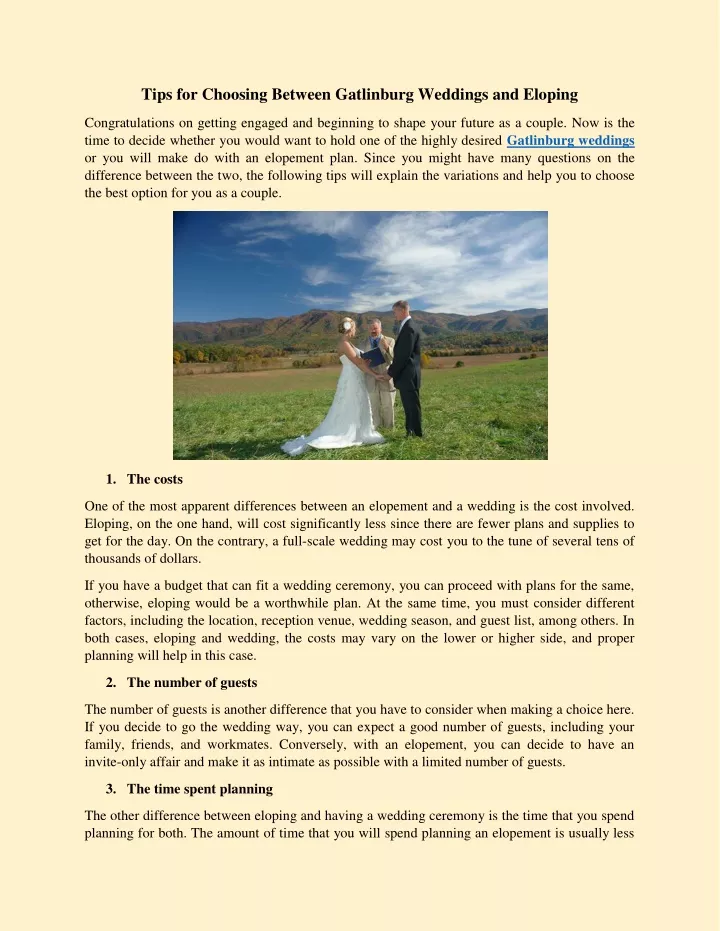 tips for choosing between gatlinburg weddings