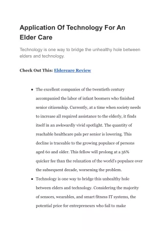 Application Of Technology For An Elder Care