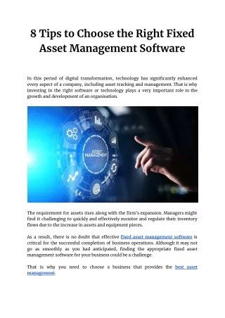 8 Tips to Choose the Right Asset Management Software