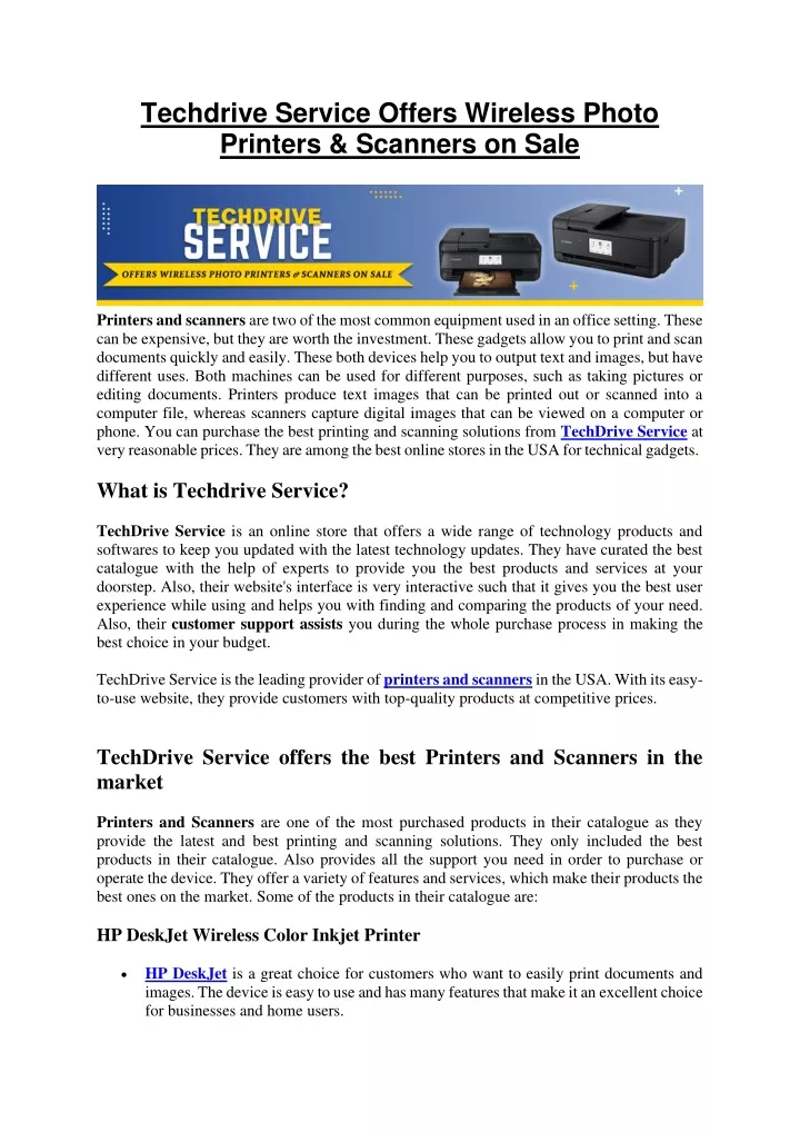 techdrive service offers wireless photo printers