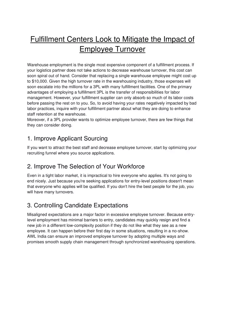 fulfillment centers look to mitigate the impact