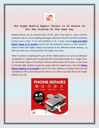 Get Right Mobile Repair Center In St Austel To Fix The Problem On The Same Day