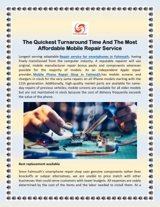 The Quickest Turnaround Time And The Most Affordable Mobile Repair Service