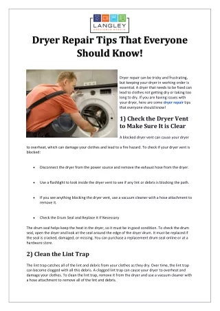 Dryer Repair Tips That Everyone Should Know