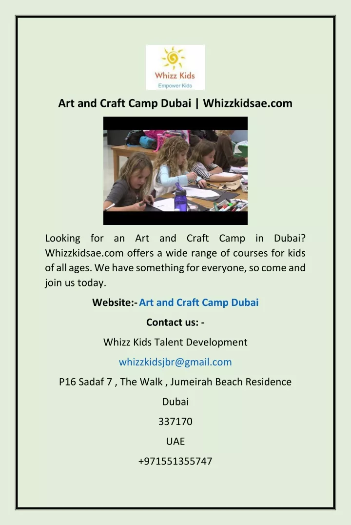 art and craft camp dubai whizzkidsae com