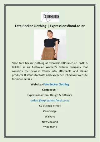 Fate Becker Clothing | Expressionsfloral.co.nz