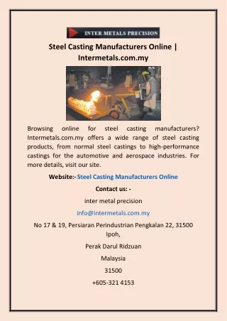 Steel Casting Manufacturers Online | Intermetals.com.my