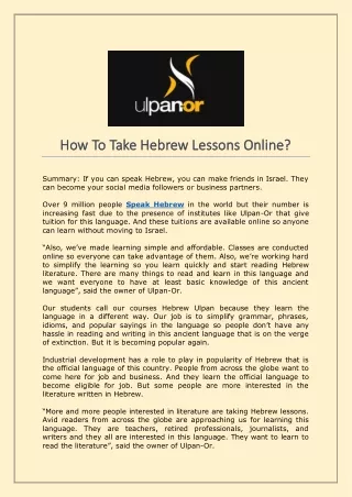 How To Take Hebrew Lessons Online
