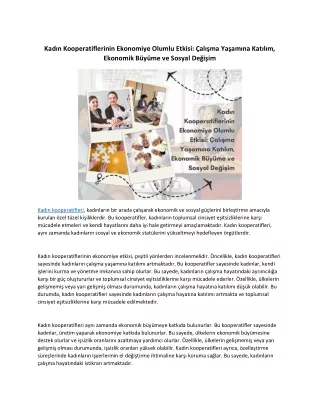 Kadın Kooperatiflerinin Ekonomiye Olumlu Etkisi