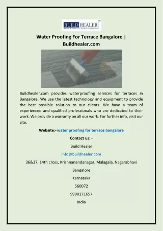 Water Proofing For Terrace Bangalore | Buildhealer.com