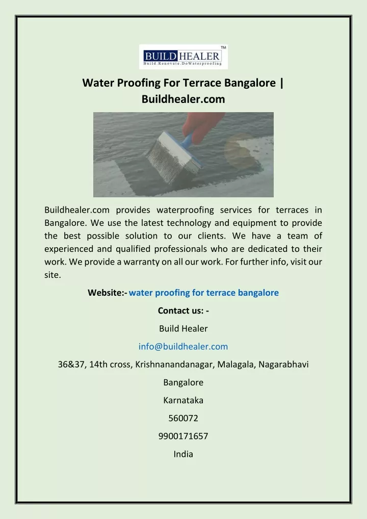water proofing for terrace bangalore buildhealer