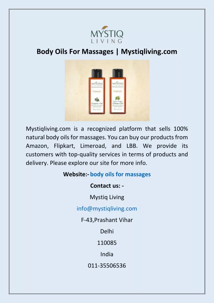 body oils for massages mystiqliving com