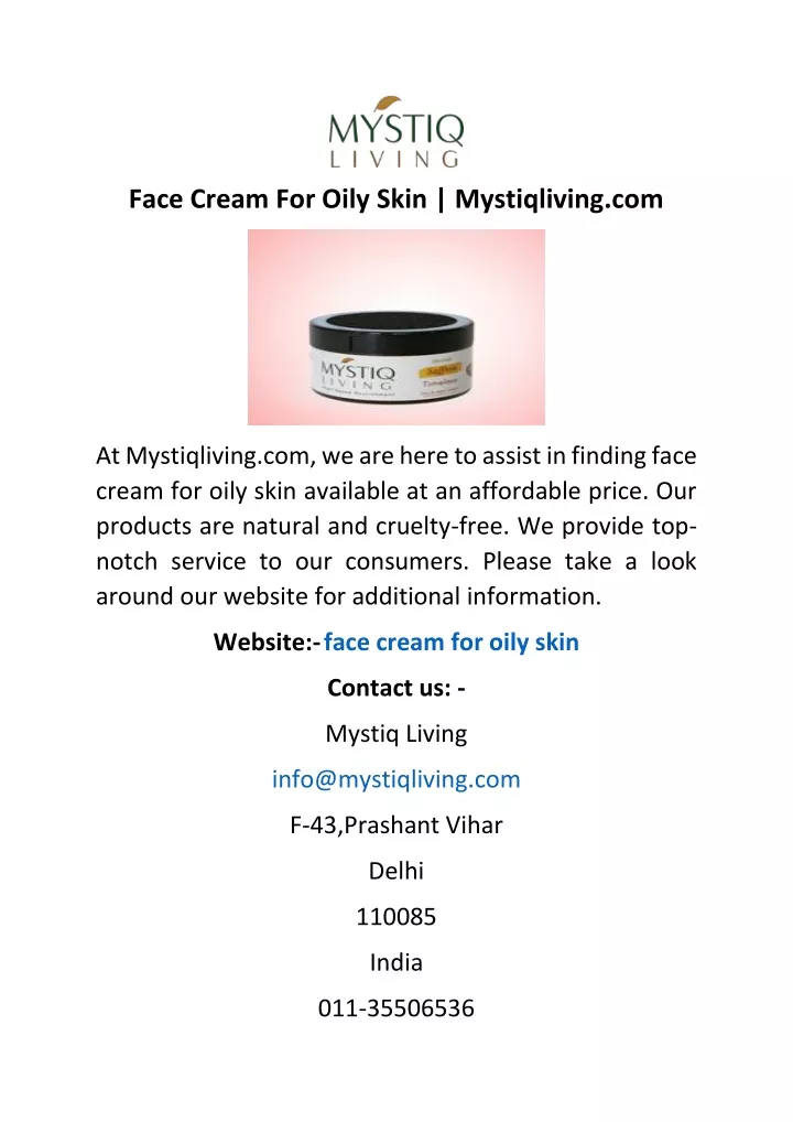 face cream for oily skin mystiqliving com