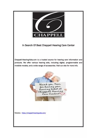 In Search Of Best Chappell Hearing Care Center