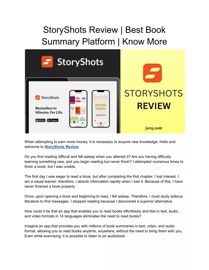 storyshots review best book summary platform know