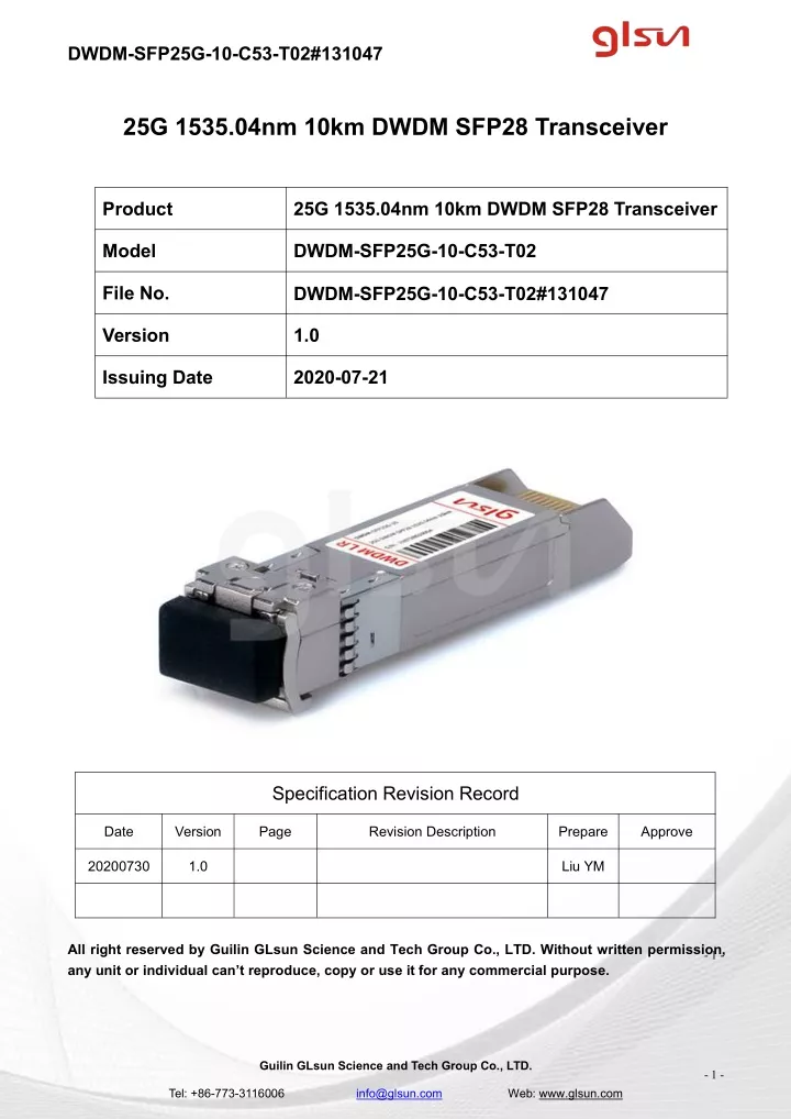 dwdm sfp25g 10 c53 t02 131047