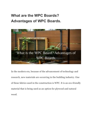 what are the wpc boards advantages of wpc boards