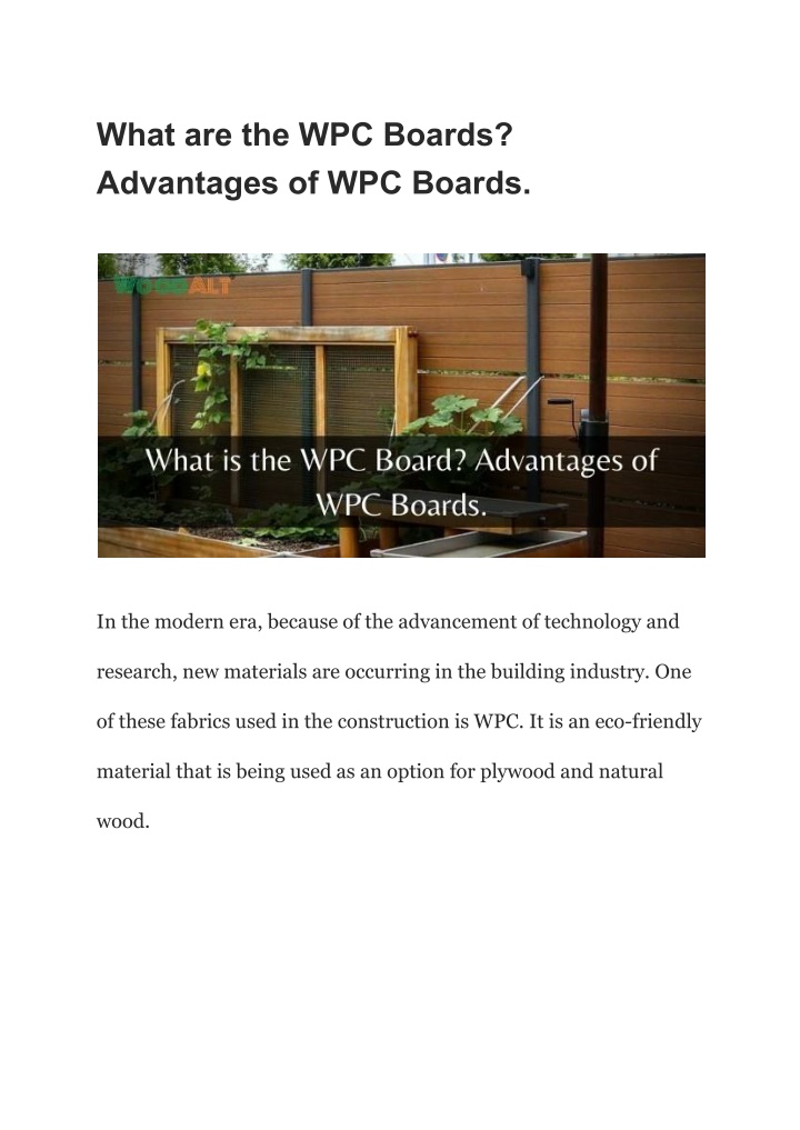 what are the wpc boards advantages of wpc boards