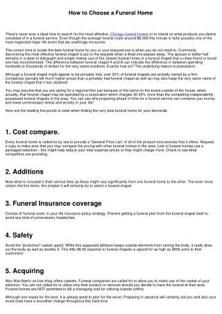 Exactly how to Select a Funeral Home