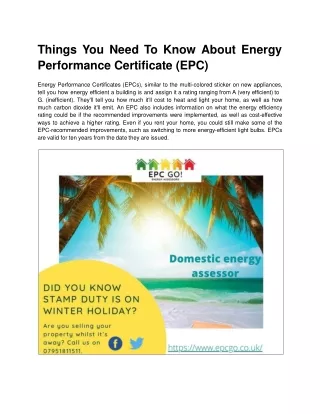 Things You Need To Know About Energy Performance Certificate (EPC)