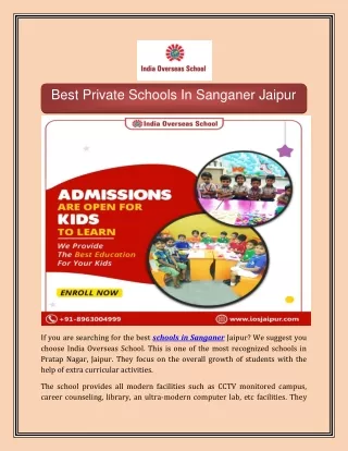 Best Private Schools In Sanganer Jaipur