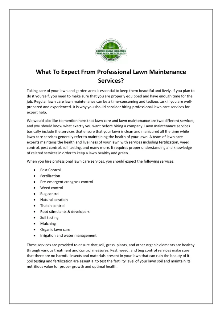 what to expect from professional lawn maintenance