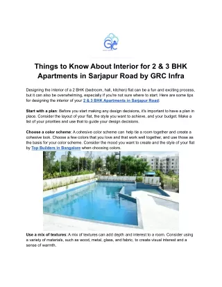 Things to Know About Interior for 2 & 3 BHK Apartments in Sarjapur Road by GRC Infra