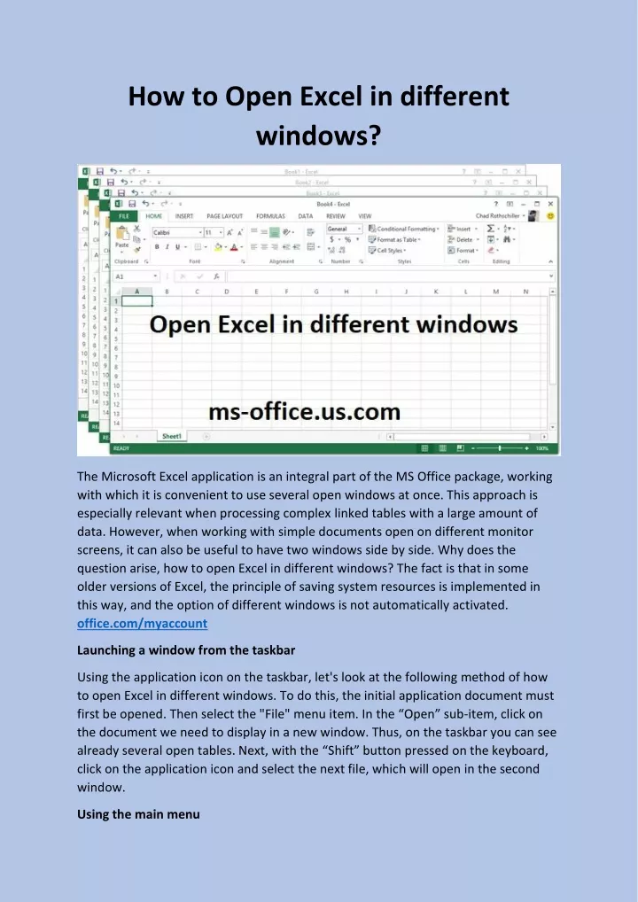 how to open excel in different windows