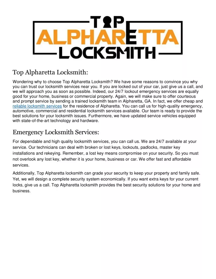 top alpharetta locksmith