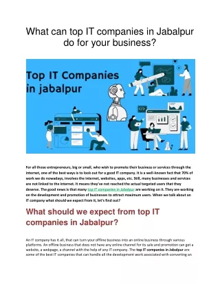 What can top IT companies in Jabalpur do for your business