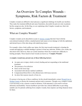 An Overview To Complex Wounds - Symptoms, Risk Factors & Treatment