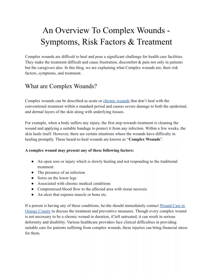 an overview to complex wounds symptoms risk