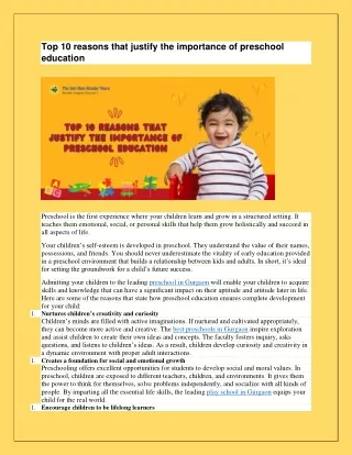 Top 10 reasons that justify the importance of preschool education