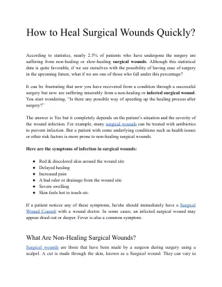 How to Heal Surgical Wounds Quickly?
