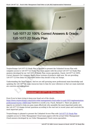 1z0-1077-22 100% Correct Answers & Oracle 1z0-1077-22 Study Plan