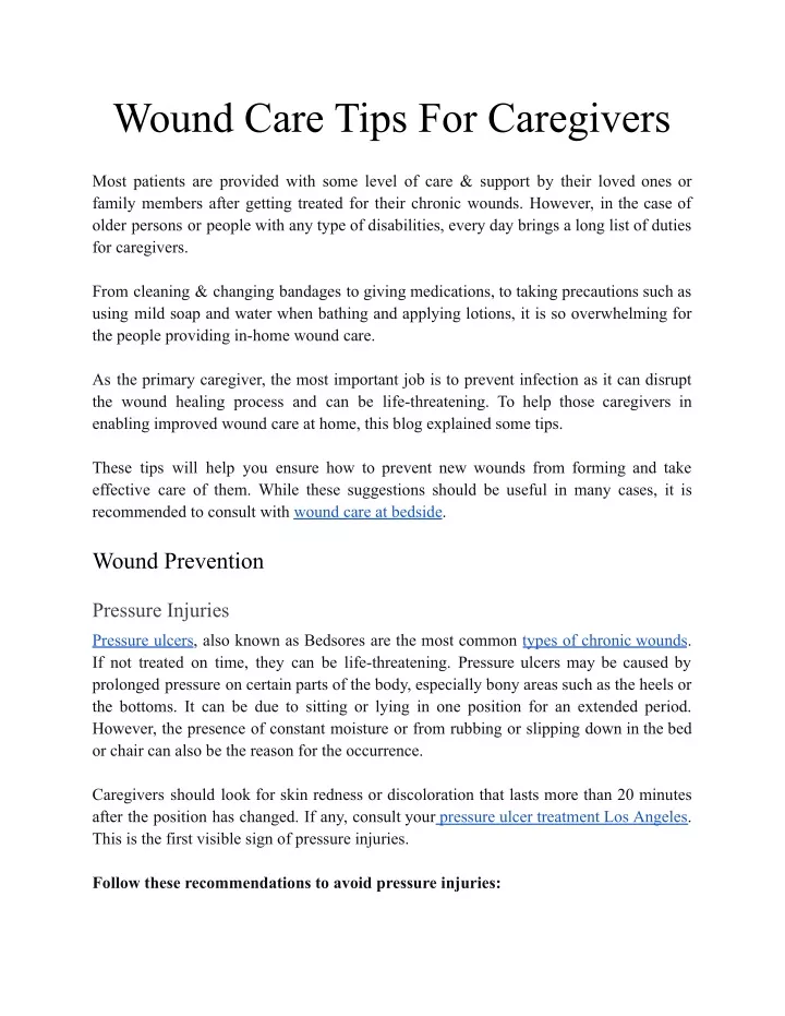 wound care tips for caregivers