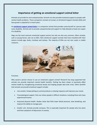 Importance of getting an emotional support animal letter
