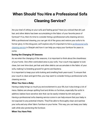 When Should You Hire a Professional Sofa Cleaning Service