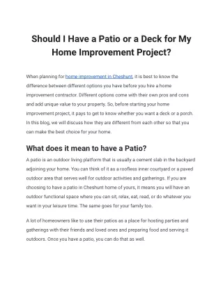 Should I Have a Patio or a Deck for My Home Improvement Project_