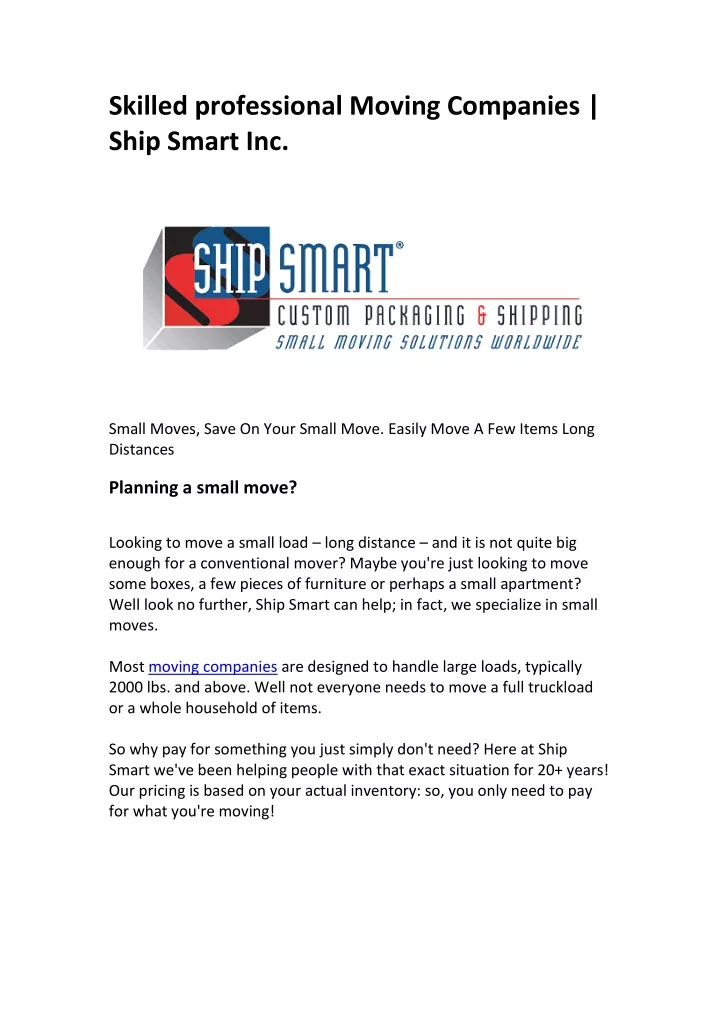 skilled professional moving companies ship smart