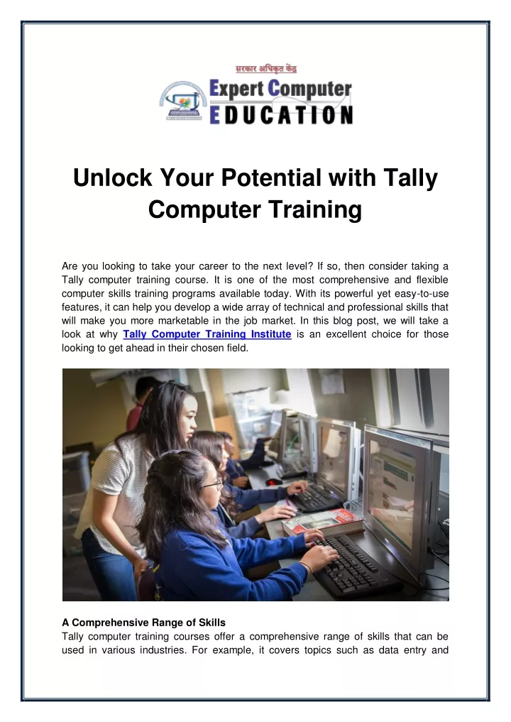 unlock your potential with tally computer training